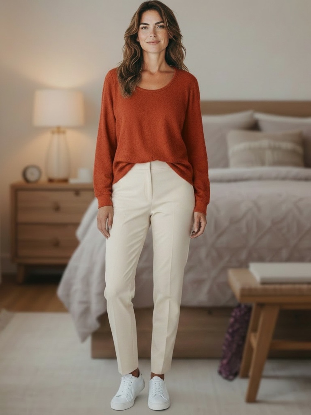 croft & barrow Textured Scoop Neck Long Sleeve Dress - Rust